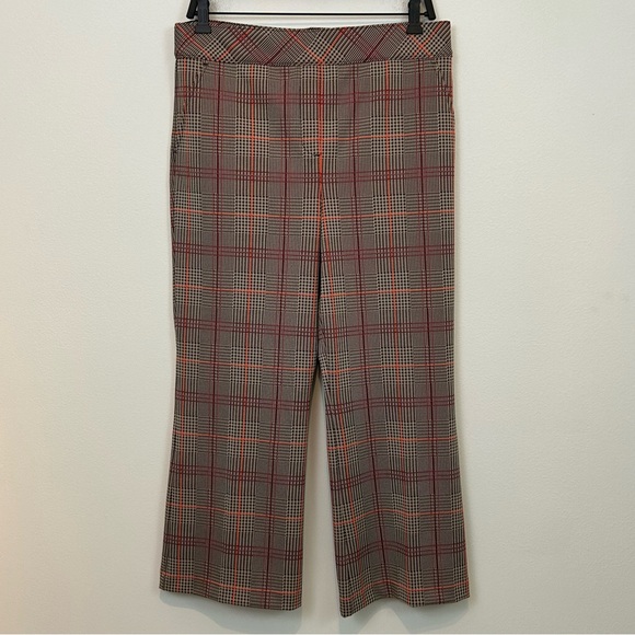 SPANX Pants Size XL Crop Perfect Kick Flare Orange Pop Plaid Ponte - Picture 2 of 9